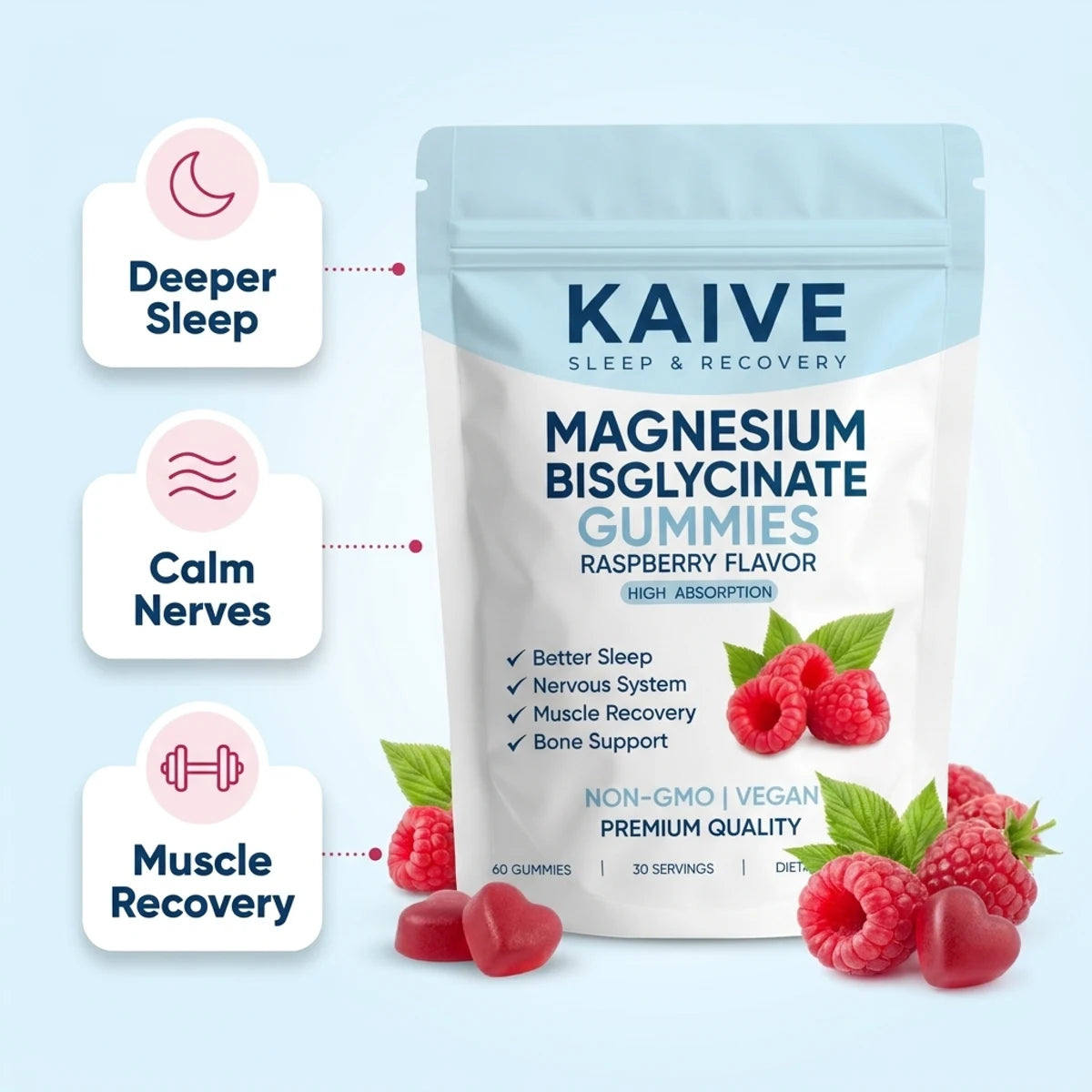 Kaive Magnesium Bisglycinate Gummies with benefit callouts
