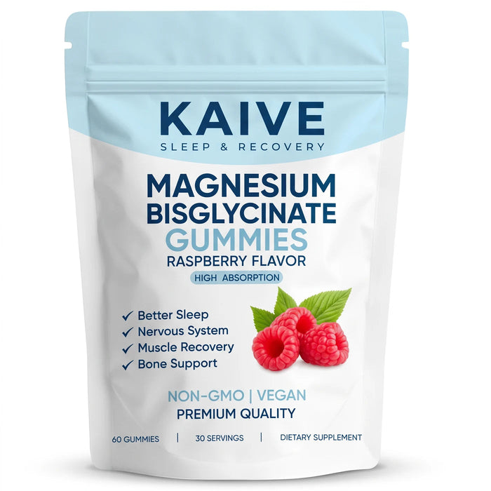 Kaive Magnesium Bisglycinate Gummies — raspberry flavor pouch, 60 gummies