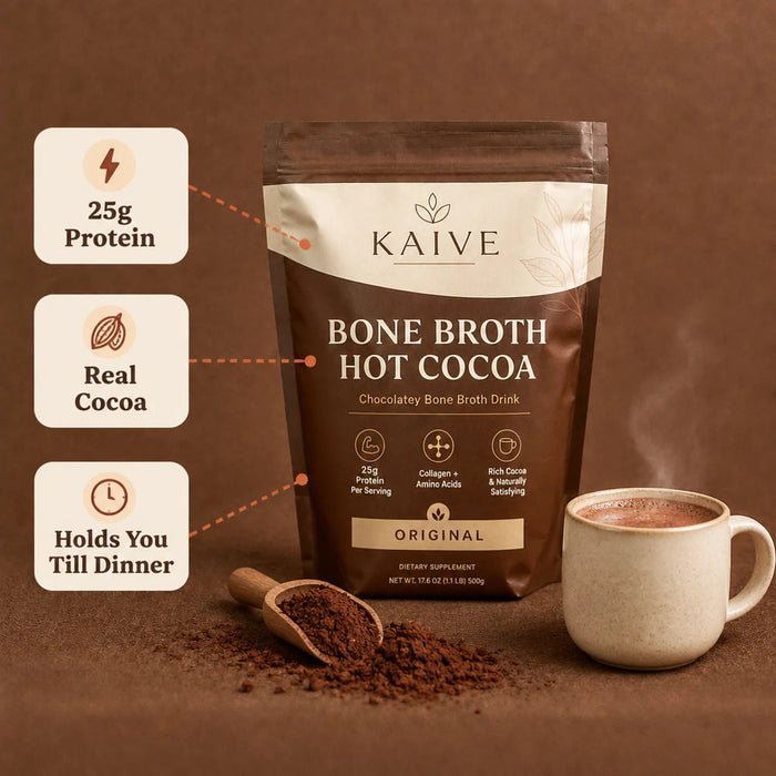 Kaive Bone Broth Hot Cocoa: 25g protein, real cocoa, holds you till dinner